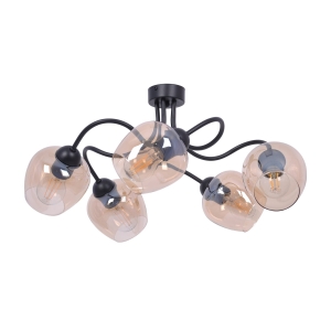 Okazała lampa sufitowa, pięć bursztynowych kloszy K-5191 z serii DIUNA Kaja Lighting
