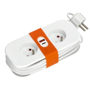 Przedłużacz FLOWFLEXER 2 gniazda 1,4 m z uziemieniem + 2xUSB biały KDSN00000033 Kobi