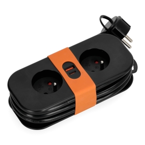 Przedłużacz FLOWFLEXER 2 gniazda 1,4 m z uziemieniem + 2xUSB czarny KDSN00000034 Kobi
