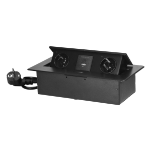 Gniazdo meblowe wpuszczane w blat z ładowarką USB i przewodem 1,5m 2x2P+Z, 2xUSB (typ A+C; 3,6A), czarne  Orno