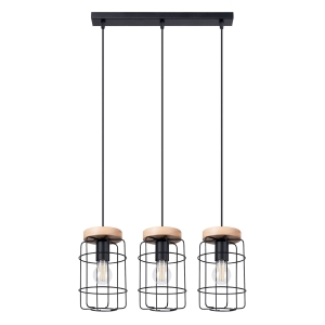 Lampa wisząca GOTTO 3L czarny/drewno E27 3x15W IP20 SL.1264 SOLLUX