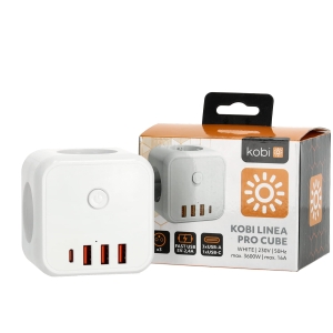 Rozgałęźnik  kostka biała 3-gniazda z uziemieniem i wyłącznikiem + 4xUSB