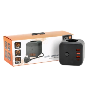 Przedłużacz czarny z przewodem 1,5m, 3-gniazda z uziemieniem i wyłącznikiem + 4xUSB