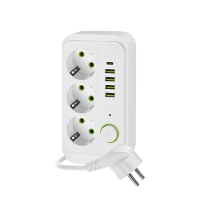 Przedłużacz biały 3 gniazda z uziemieniem i wyłącznikiem, przewód 3m, 5xUSB