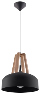 Lampa wisząca CASCO czarna/naturalne drewno E27 1x60W IP20 SL.0390 SOLLUX