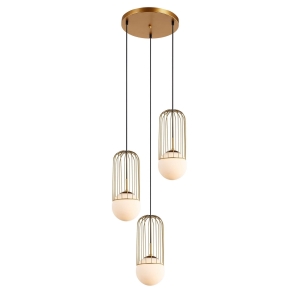 Lampa wisząca potrójna druciana złota ze szklanymi kloszami MDM-3939/3 GD Italux