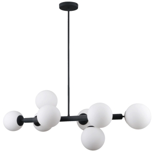 Lampa wisząca na sztywnym pręcie czarna z ośmioma szklanymi kulami PNS-5510-8-BK Italux