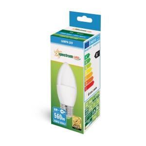 ŻARÓWKA LED 6W ŚWIECZKA 6000K E27 WOJ+13062 SPECTRUMLED